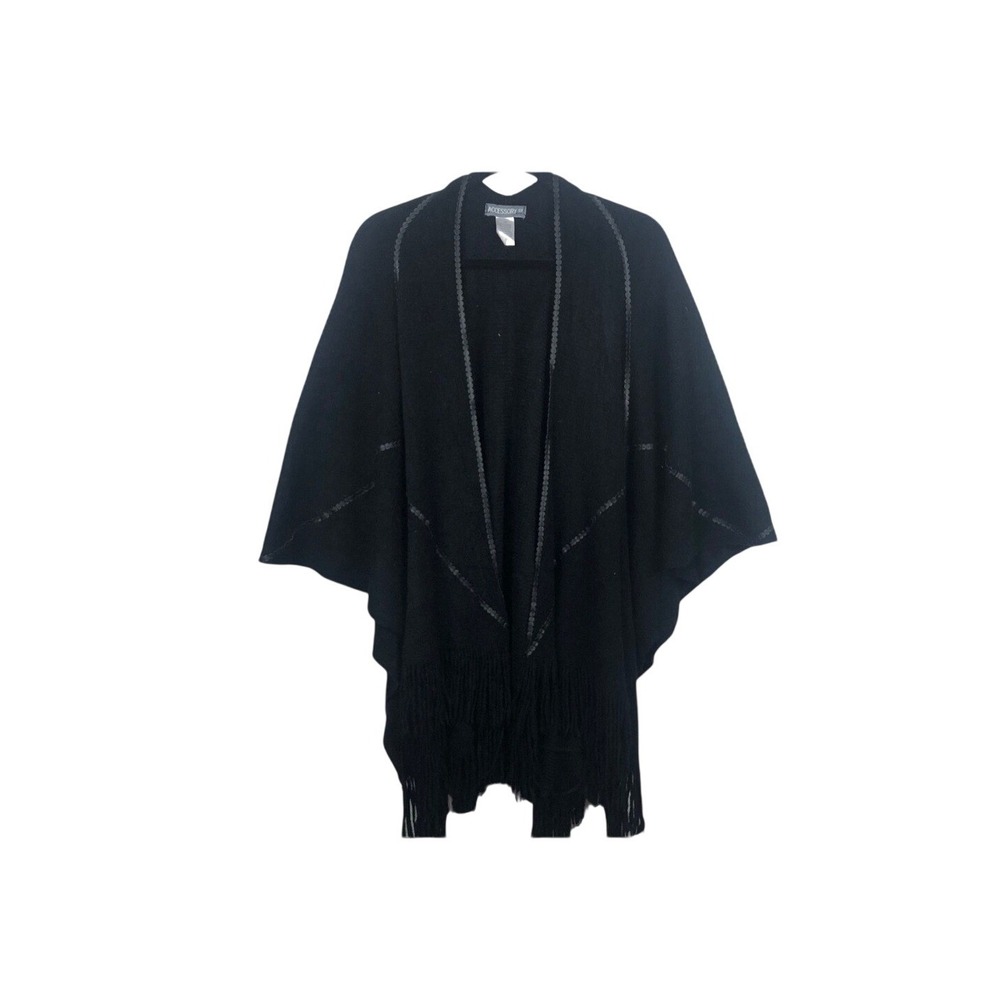 Accessory ST black knit Cape w/pho leather Design